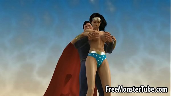 3D Wonder Woman sucking on Superman’s hard cock