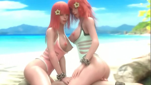 Devola and Popola fuck in the ass with a guy on the beach – NieR Automata