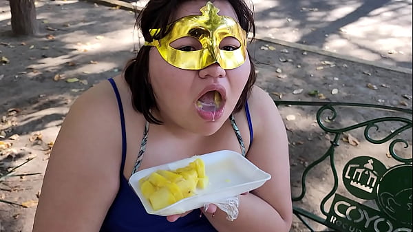 I suck my man’s ass, cock and balls, extract a lot of cum and eat it with pineapple in public