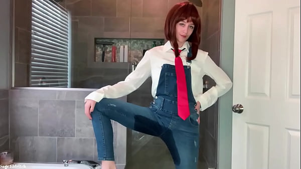 Uraraka Ochako Wetting Her Blue Jean Overalls