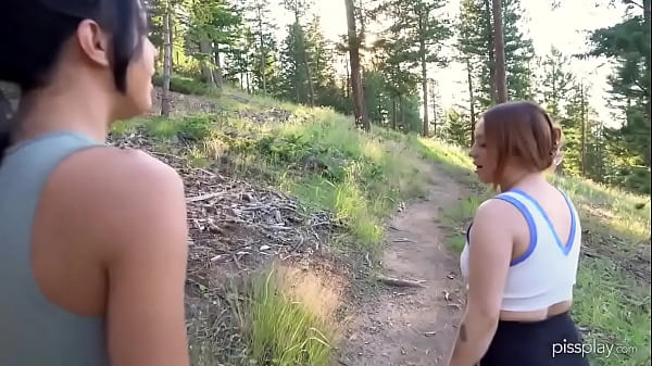 Lesbians – chubby ginger and hot brunette drink piss in the woods